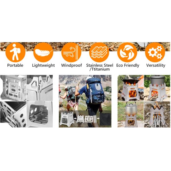 Picnic BBQ Cooker Portable Folding Stainless Steel Backpacking Stove Wood Burning Camp Stoves