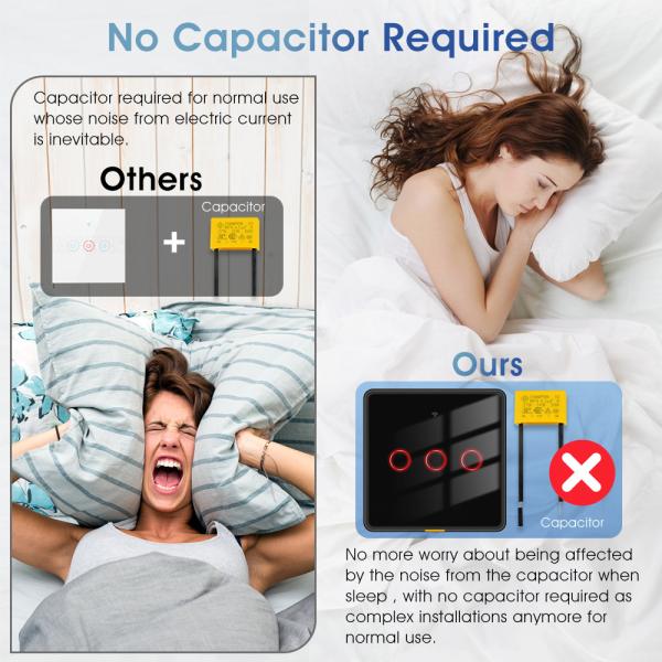 Tuya Zigbee Smart Light Switch – No Neutral Wire, No Capacitor Needed, 100-250V, Voice & App Control, Alexa & Google Home Compatible, EU Touch Switch