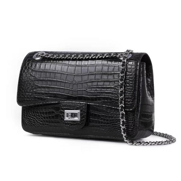 Authentic Crocodile Belly Skin Women Purse Genuine Alligator Leather Lady Flap Bag Silver Chain  Female Shoulder Bag