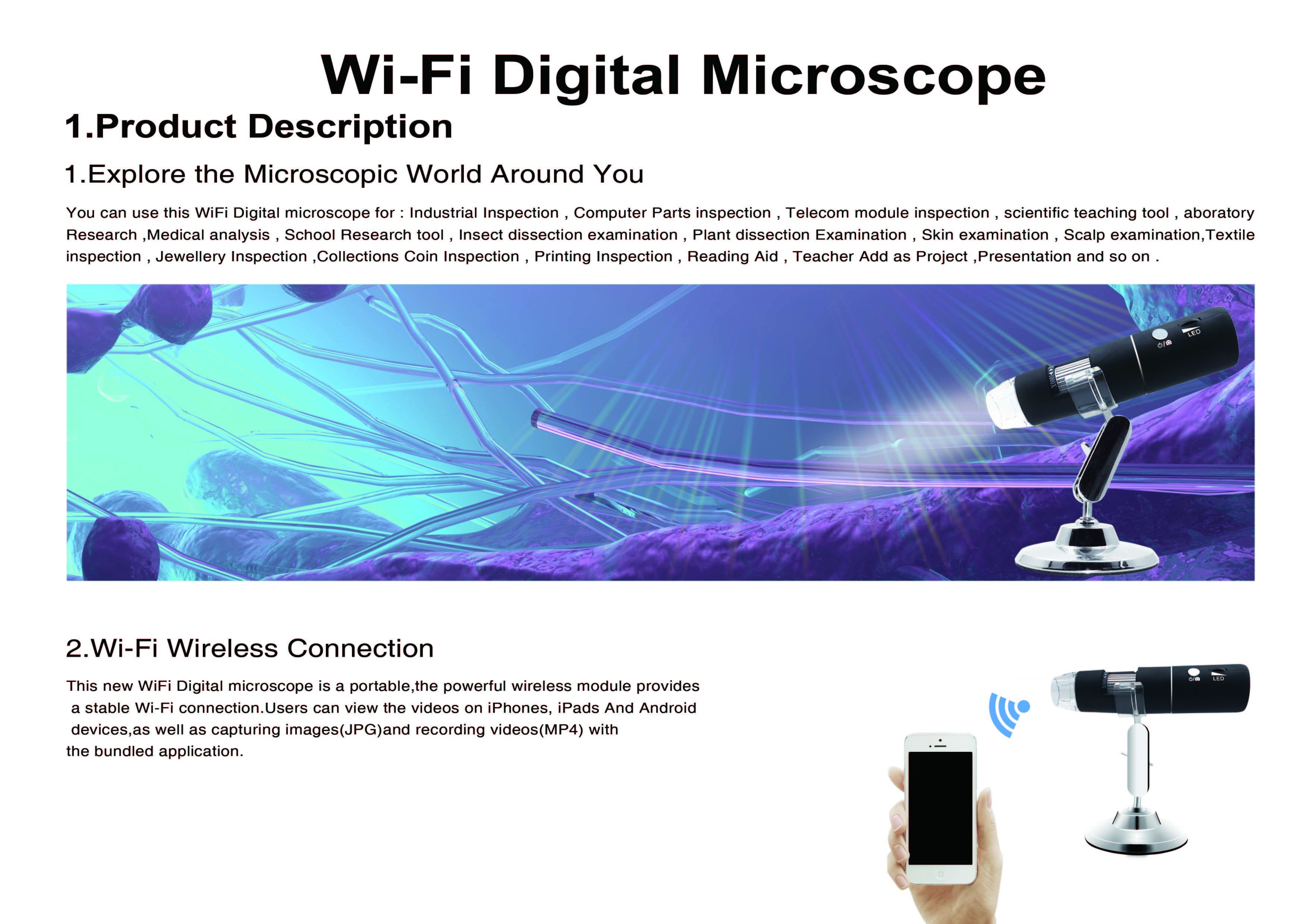 Monocular микроскопа 1080P HD 2MP 1000X USB Wifi оптически цифров СИД