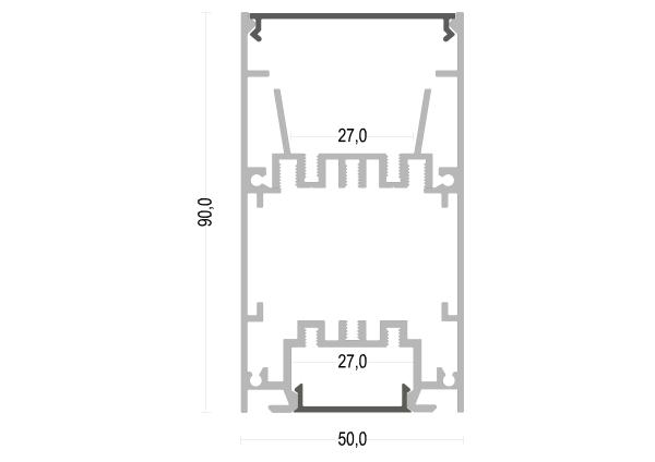 alumínio conduzido claro interno do perfil de 100ml/W 50x90mm para suspender para cima e para baixo a iluminação