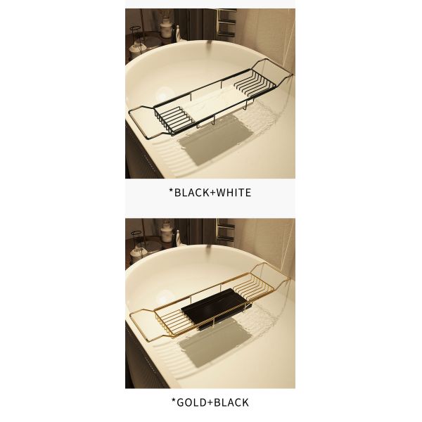 Bathroom Stainless Steel Scalable Bathtub Storage Rack Shower Gel Organizer Holder Non slip Marble Anti Slip Bathtub Caddy Tray