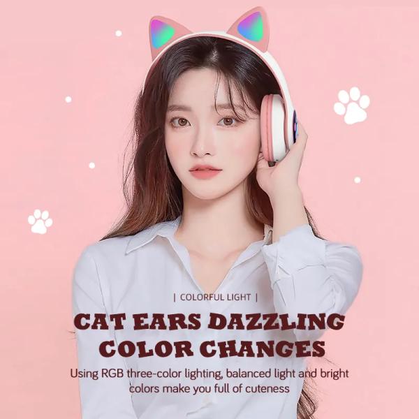 Black Bluetooth Cat Headphones , Foldable Wireless Bluetooth Headphones
