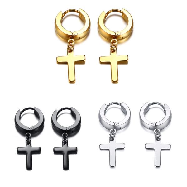 Punk Men Ear Stud Circle Round Cross Huggie Earrings for Men Small Crucifix Cuff Earings Stainless Steel Hip Hop Male Je