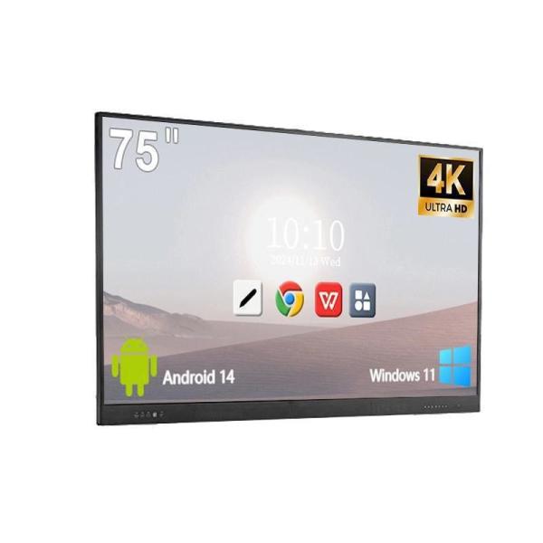 75 Inch 4K Resolution Interactive Touch Screen Whiteboard with Android 14.0 for Business Meetings