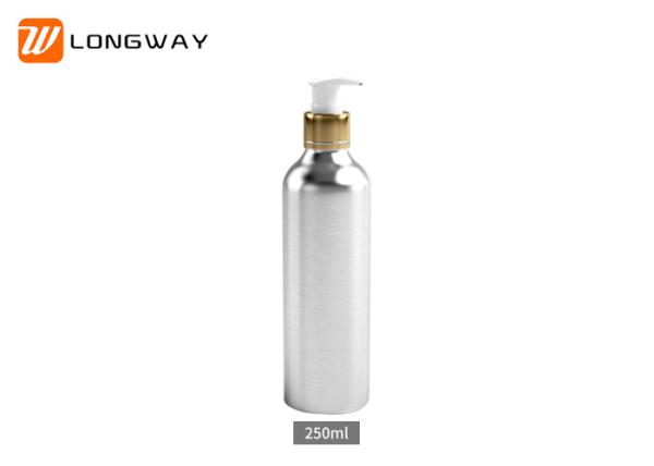 Round Silver Aluminum Cosmetic Containers , OEM Lotion Pump Bottle 250ml