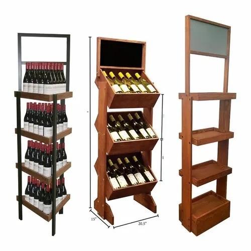 Versatile Beverage Wooden Display Stands Plywood Rotating Wooden Shelf Customized