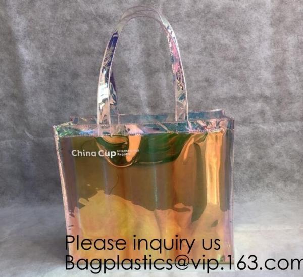 Laser Handle Shoulder Bag Glitter Tote Bag Pvc Holographic Bag, vinyl rainbow, Beach Swimming Tote