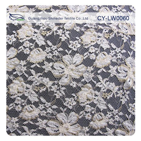 Black Scalloped Metallic Bulk Floral Lace Fabric Eco-Friendly Dyeing CY-LW0060