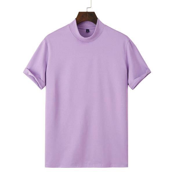 Men'S Medium High Collar Loose T-Shirt Solid Color Polyester