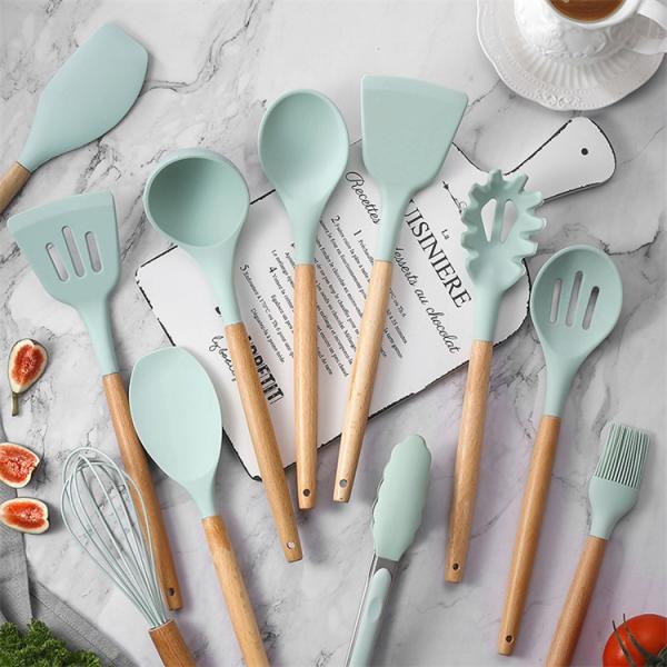 Silicone Kitchen Utensils with Wooden Handles 12 Pieces Cooking Tools Kitchenware