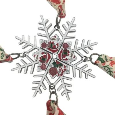 Snow Shape Magnetic Combined Series Christmas Santa Medal With Ribbon Featuring