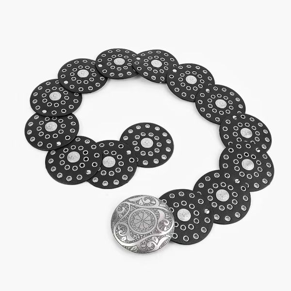 Vintage baddie, Y2K subculture, disc hook faux leather, retro rivet patchwork alloy belt, wide belt