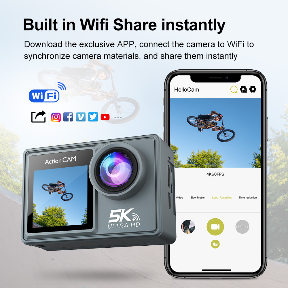 DLC M40TRW 5K Dual Screen Action Camera Waterproof WiFi Remote External Microphone Supported Outdoor Vlog Recording Wide Angle