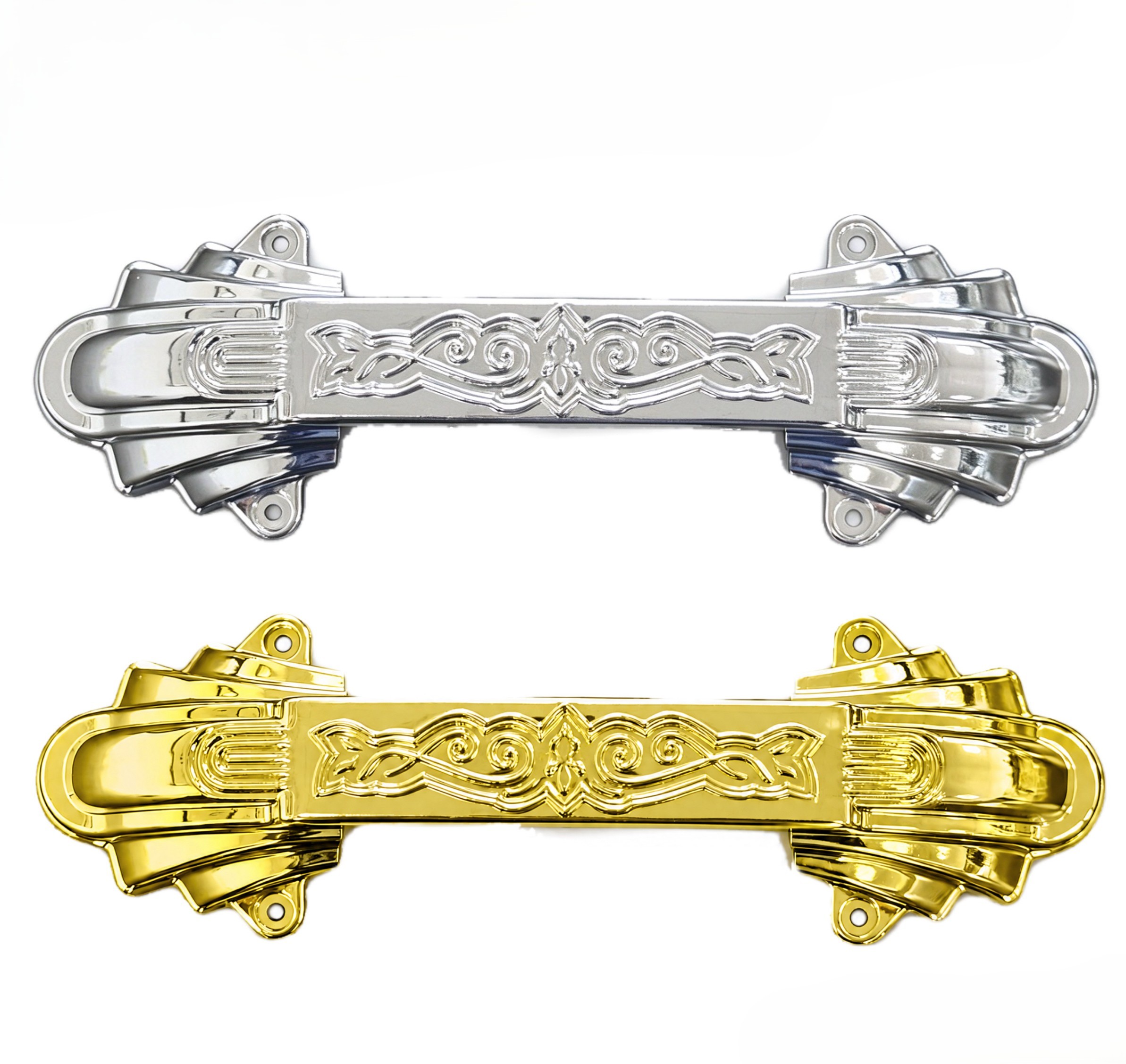 ABS PP Plastic Casket Handle H9006-F, Ornate Swirl Pattern Coffin Hardware, Gold & Silver Plated Funeral Coffin Pull Handle
