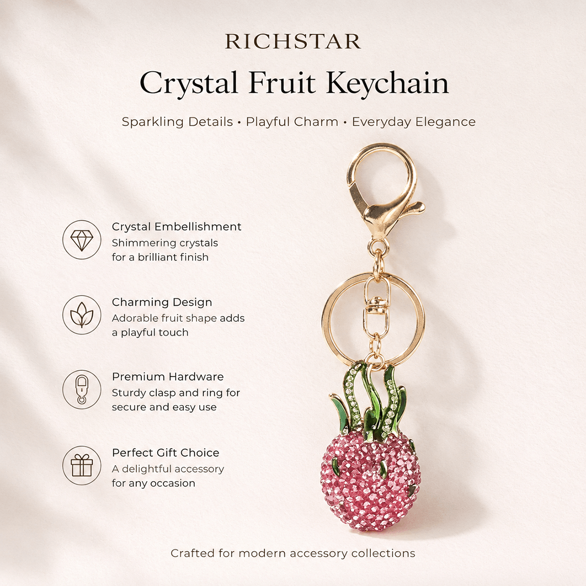 Luxury Sparkling Rhinestone Pitaya Keychain Custom Crystal Dragon Fruit Bag Charm Pendant Key Ring Wholesale