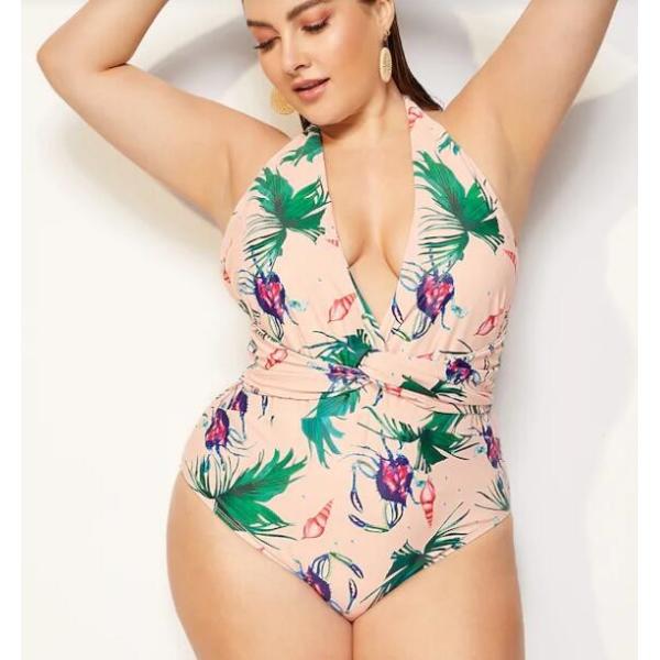 2019 New Plus Size One piece Swimsuit Deep V Swimsuit Women Push up V0001