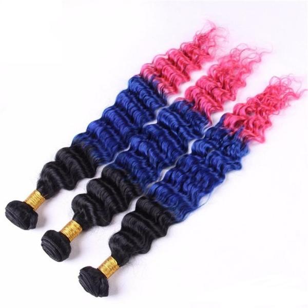 #T1B/Blue/Pink Deep Wave Remy Human Hair Bundles Sew In Weave Bundles Brazilian Bundle Deals