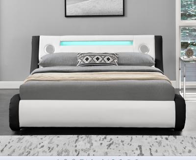 Modern LED Upholstered Bed Queen Size Platform Bed Frame With Speakers