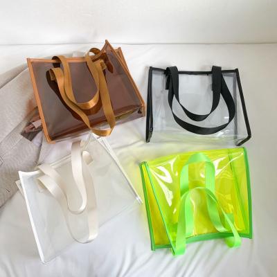 Transparent Large Bag Ladies Portable Color Ins Candy Color Laser Large Capacity Environmental Protection Shopping Bag