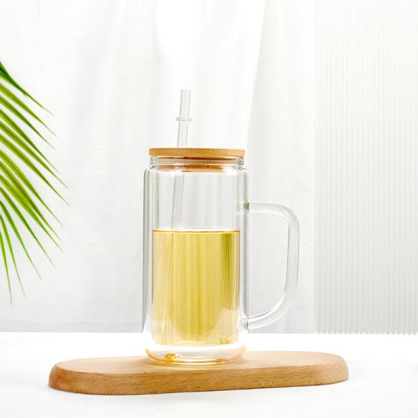 Drop Resistance Clear Glass Water Bottle Household Borosilicate Glass Coffee Tumbler With Straw Large Capacity 8*15cm Customized Acceptable