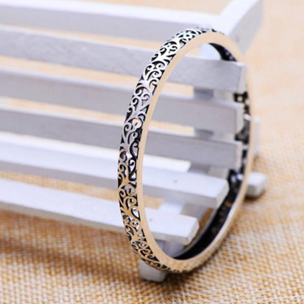 Sterling Silver Bangle Bracelet Hollowed Out Vintage Silver Jewelry(XH043359W)