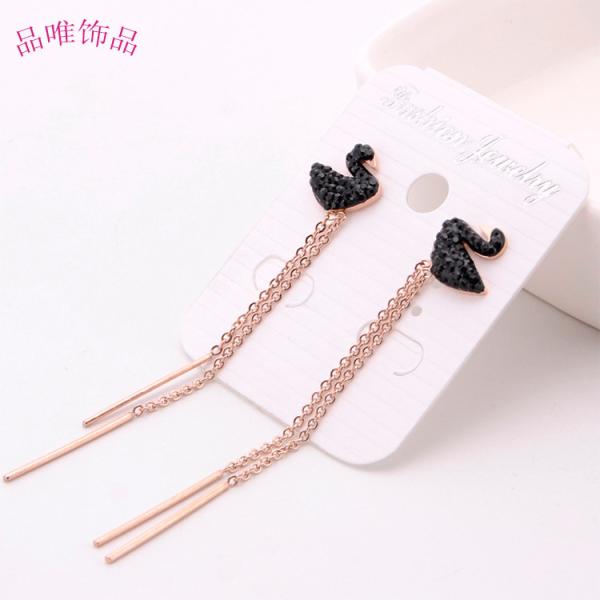 Fashion Color Women Jewelry Latest Fashion Rose Gold Plated Earring Swan Tassel Stud Earrings