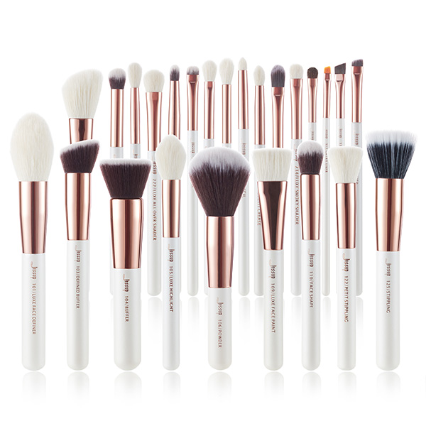 Jessup 25pcs White/Rose gold Natural Makeup Brushes Set ShenZhen Makeup Brush Factory Vendors T215