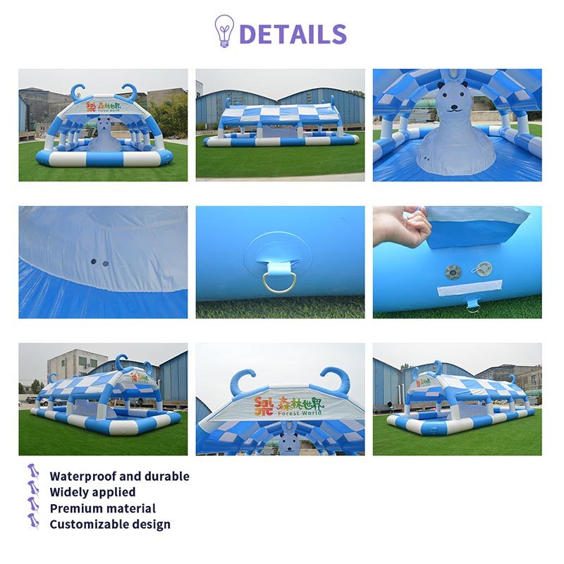 Blue White Checkered Inflatable Pool With Canopy PVC Inflatable Swimming Pool Sun Shade For Kids Outdoor Water Play Ball Pit