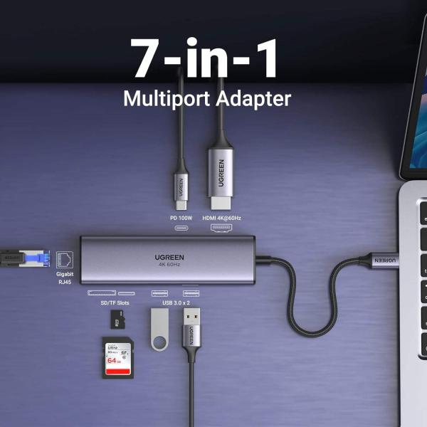 7 In 1 Network Device Gigabit Ethernet Adapter 100W PD Charging