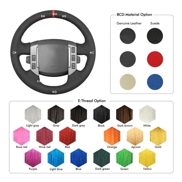 Hand Stitched Faux Black Suede Red Strip Steering Wheel Cover for Land Rover Discovery 3  2004-2009