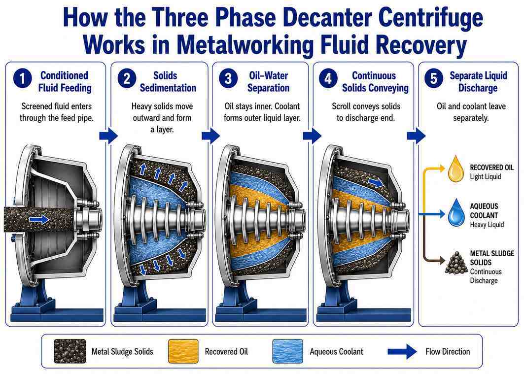 Three Phase Decanter Centrifuge for Metalworking Fluid Recovery