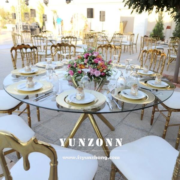 Hot Selling Stainless Steel Table Cross Legs and Glass Table Tops for Wedding Event Tables