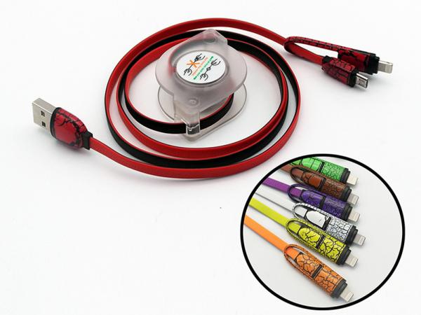 Most popular products TPE retractable  fast charger 2 in 1 Micro & 8Pin cable