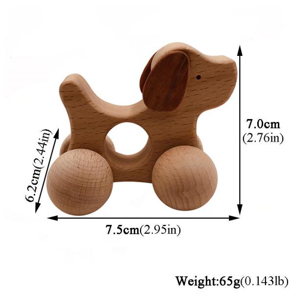 New Born Dog Car Montessori Toy Wooden Rattle Teether Toy For Baby Training
