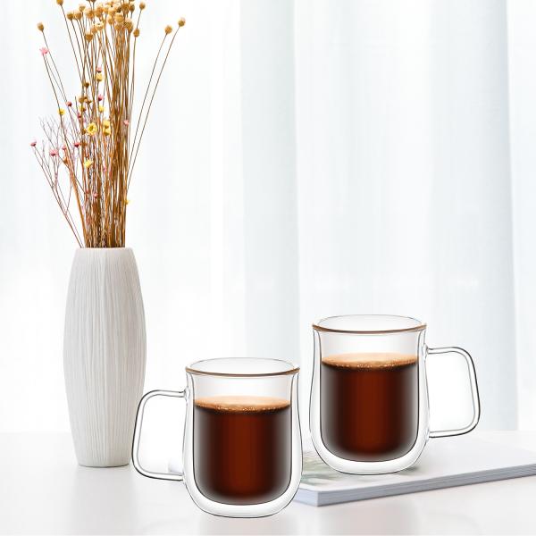 Amazon top seller High quality Borsilicate double wall Heat Resistant Hot Coffee Glss  Double Wall Glass Cup