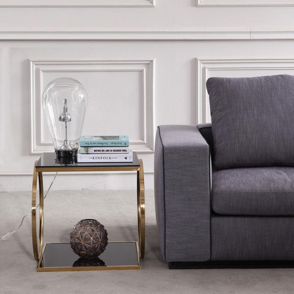 Unique design stanieless steel base tempered glass top side table square end table for hotel home