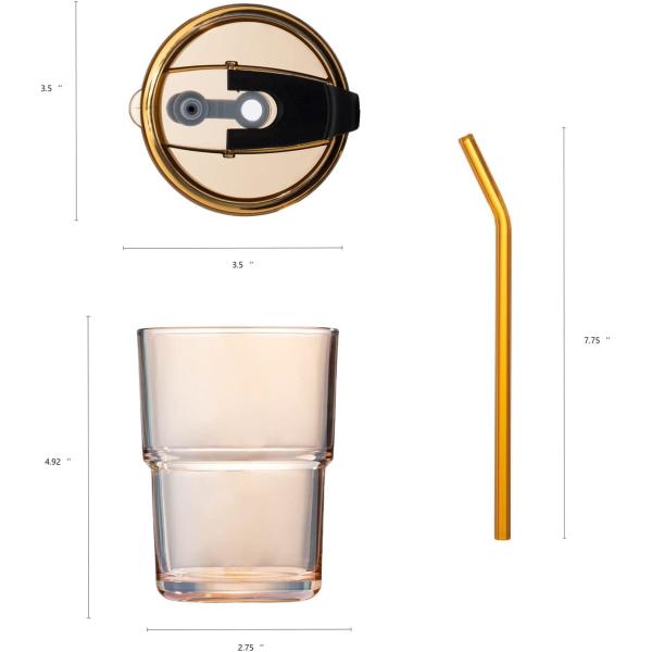 Copo de água de 13 oz/400 ml, copos com palha e tampa selada Carregar para o café, chá gelado, vidro isolado de parede espessa