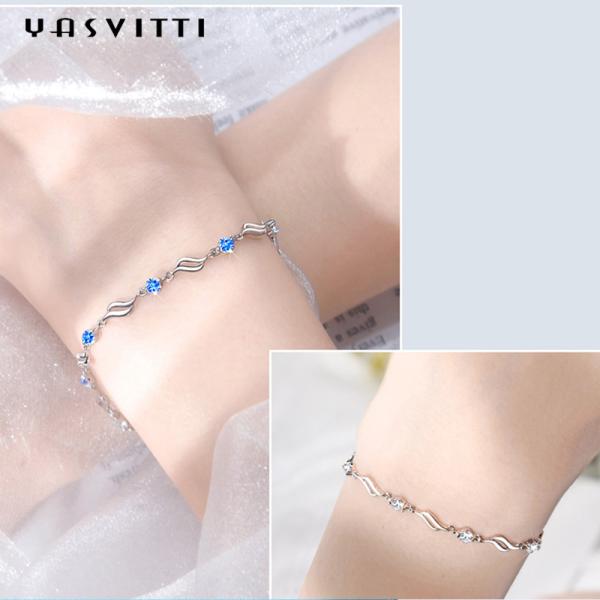 o ródio na moda dos braceletes ajustáveis de prata de 4.5g 0.62ft chapeou Crystal Bracelet azul