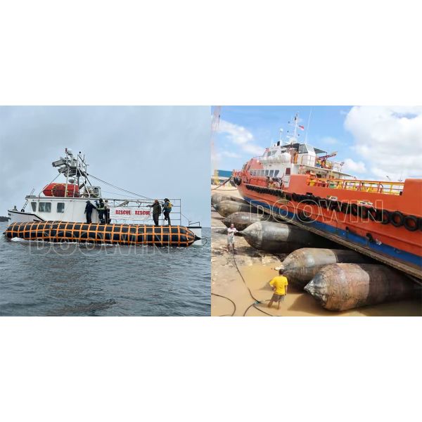 Black Heavy Lifting Airbags , Inflatable Marine Rubber Airbags For Vessel Upslip / Landing