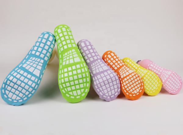 Colorful Polyester Kids Trampoline Sock , Safety Non-slip Socks for Playground Indoor