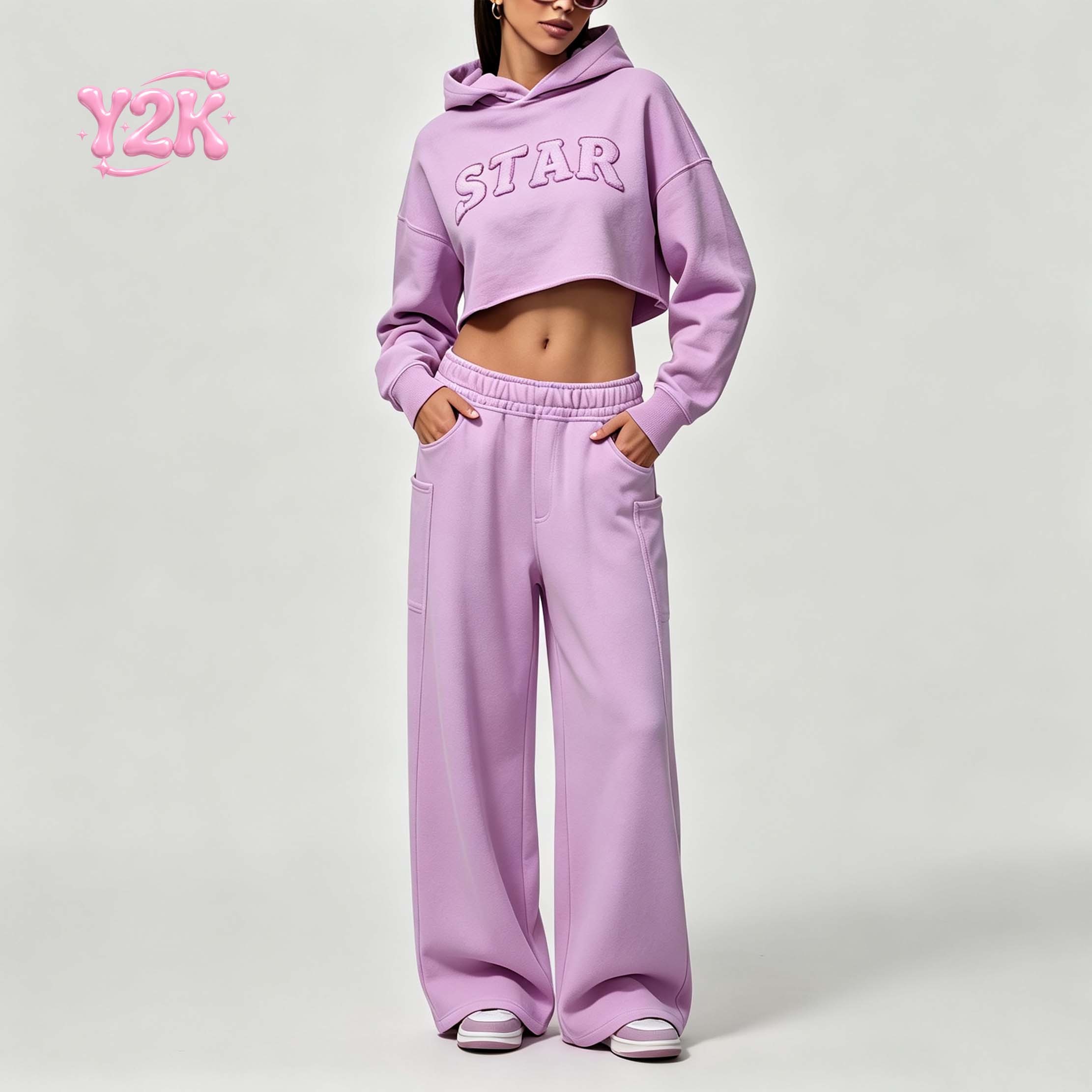 Custom Women's Cropped Graphic Hoodie Baggy Sweatpants Set