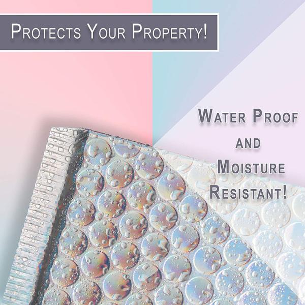 Custom Packaging Holographic Silver Metallic Bubble Envelopes Shipping Laser Bubble Mailer Waterproof Shockproof Bubble Bags