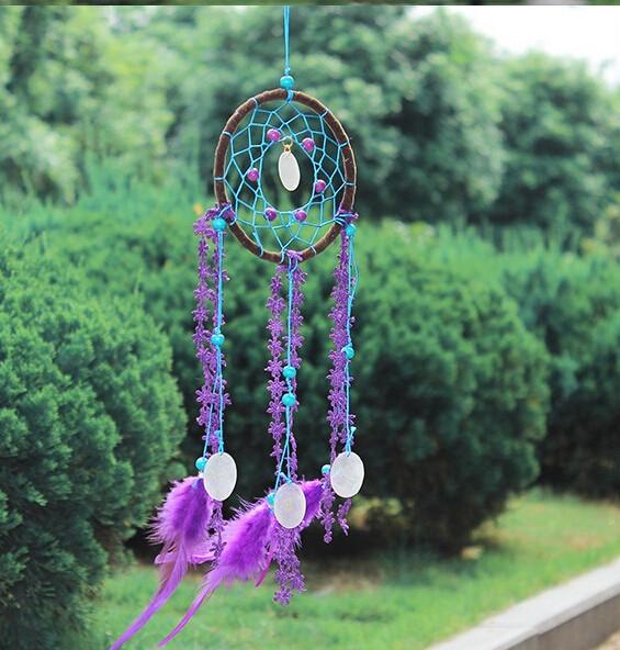 Circular Purple Handmade Dream Catcher Net With Feathers Wall Hanging Decoration Decor Craft Gift Wind Chimes for Home