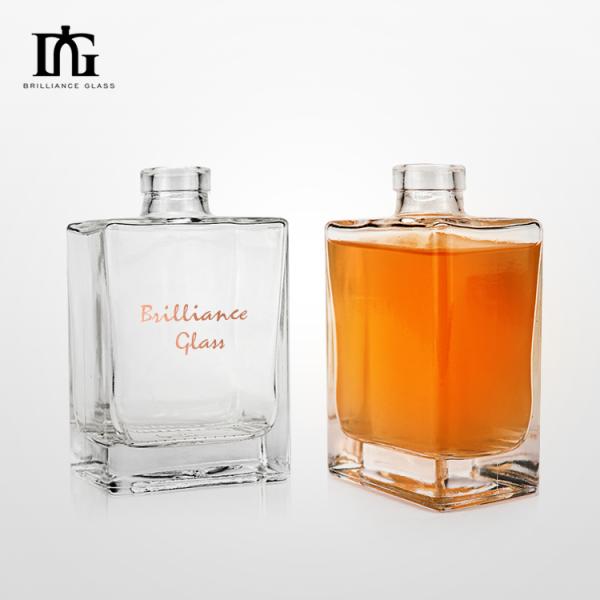 Beverage 500ml Square Flat Shoulder Clear Glass Bottle for Liquors and Beverages