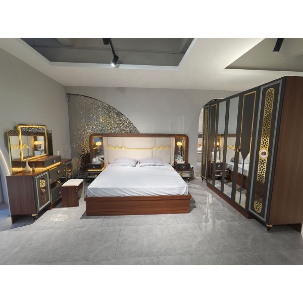 Foshan Wholesale Luxury Complete Bedroom Sets 5 Pieces king Size Bed Suite Wooden Frame Turkish Modern Bedroom Furniture Set