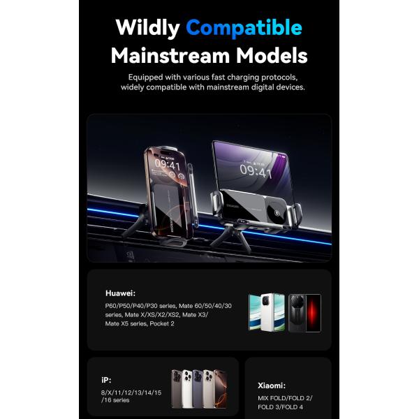 ESSAGER X01 15W Wireless Charging Car Phone Holder Mount Car Vents