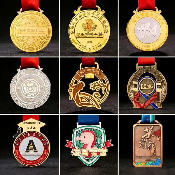 Custom 3D Zinc Alloy Gold Plated Sports Medal with Ribbon for Marathon and Bodybuilding