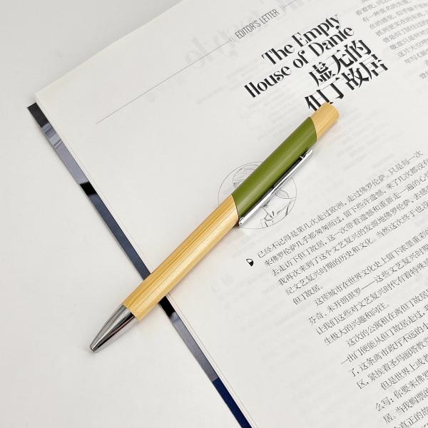 Environmental Multi Color Press Type Bamboo Ball Pen Printing Logo Click Ballpoint Pen