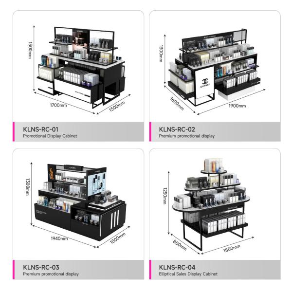Retail Store Design Black Experience Desk with Mirror Beauty Shop Display Rack for Skincare Store Decoration